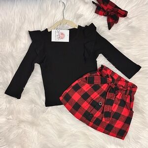 Stylish Black and Red Plaid Kids Outfit